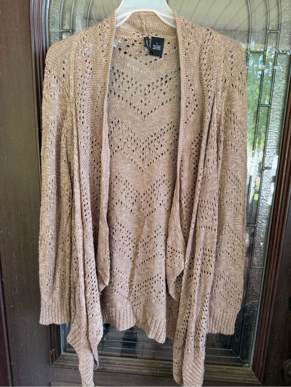 new directions Open-Front Knit Cardigan in Light Brown